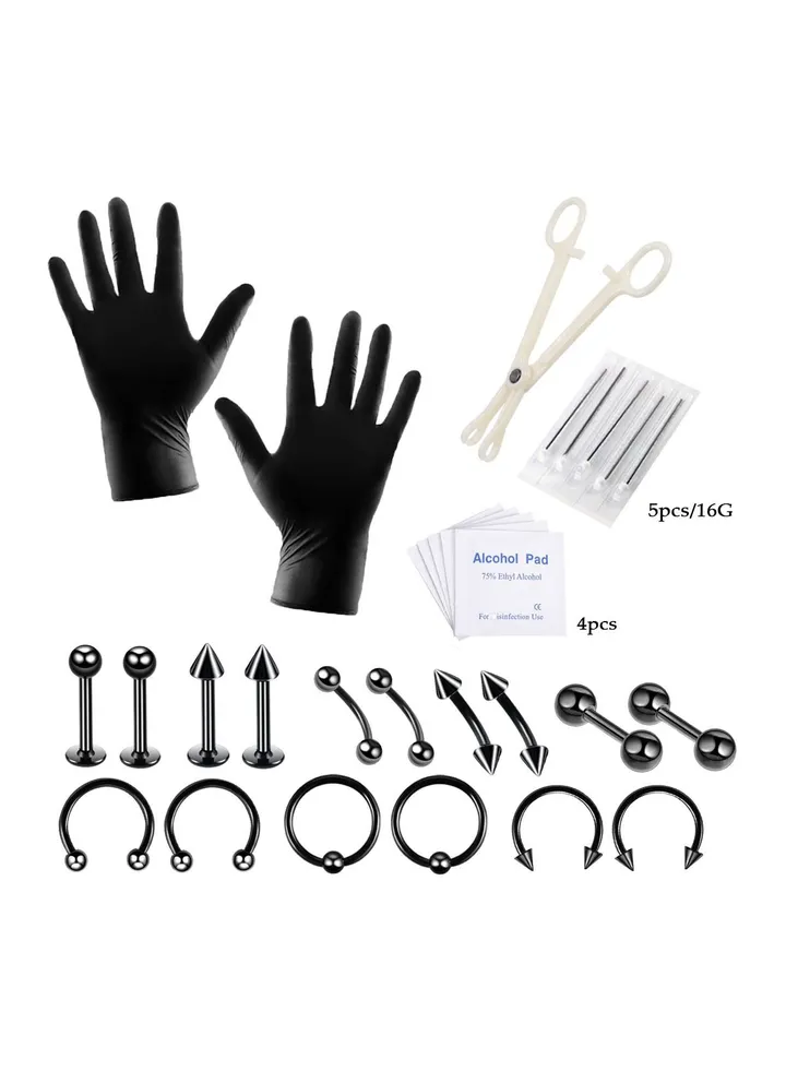 20pcs Body Piercing Tools Kit Belly Ring Earring Cartilage Nose Tongue Piercings Body Jewelry