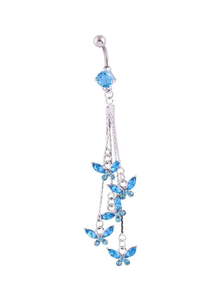 Stone Studded Butterflies Dangle Curved Belly Ring