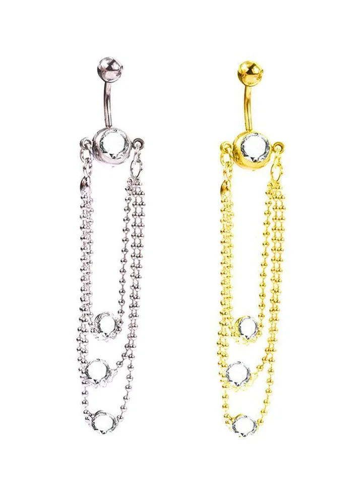 2-Piece Surgical Steel Stone Studded Belly Rings