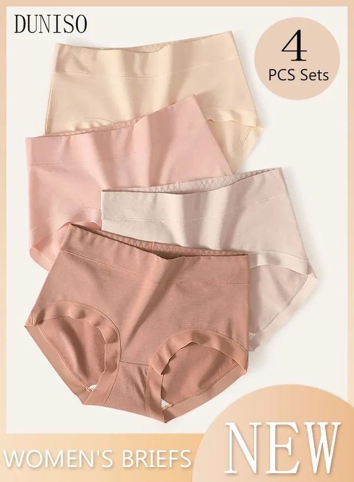 4PC Women's Briefs Ladies Girl's Mid-waist Cotton Underwear High Stretch Panties Soft Underpants Underwear Full Coverage Panties Multicolor