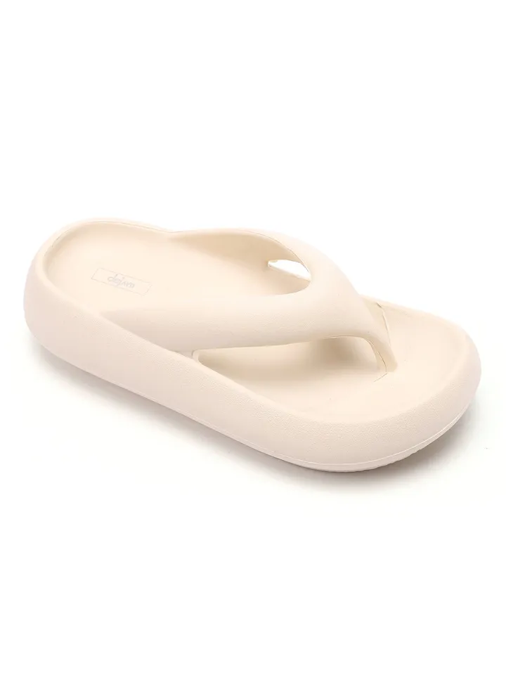 Practical Plain Thong Cloud Slippers - Beige
