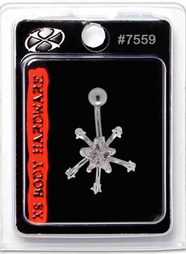 Crystal Star Navel belly ring 14G Surgical Stainless Steel 316L Made in USA