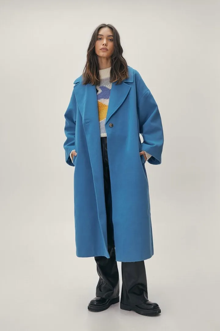 Nasty Gal Womens Wool Look Oversized Long Sleeve Coat