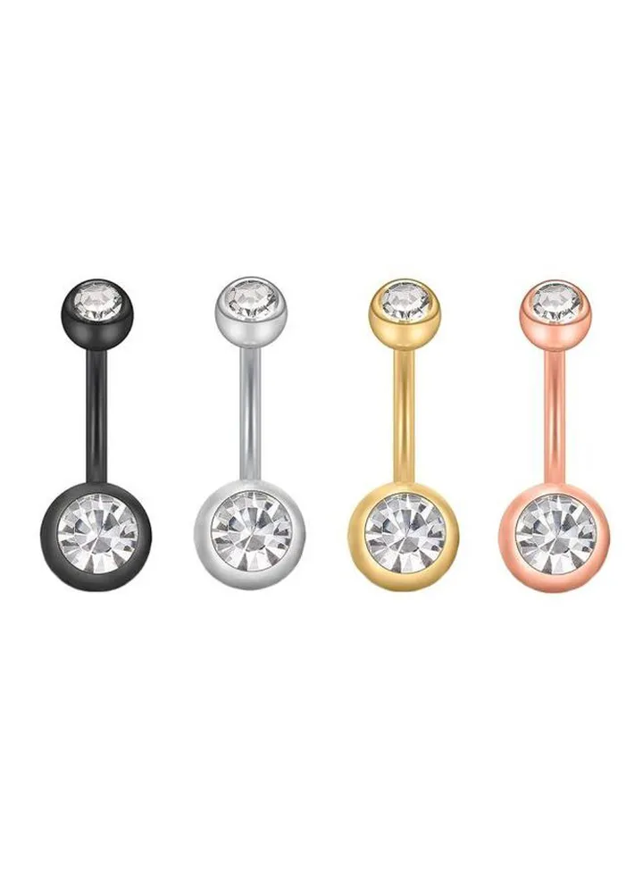 4-Piece 316L Surgical Steel Stone Studded Belly Rings