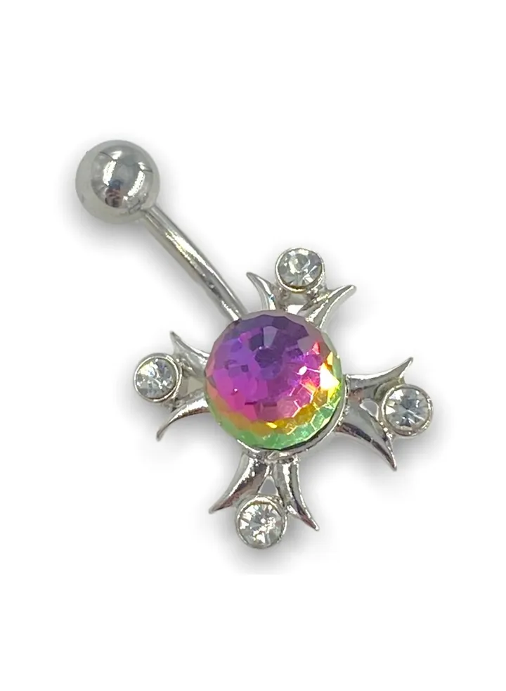14G Surgical Stainless Steel 316L Navel X Rainbow Made in USA