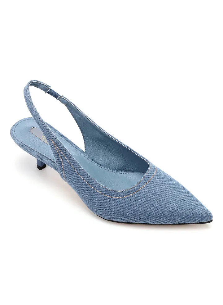 Pointed Toecap Shape Light Vintage Denim Slip On Pumps