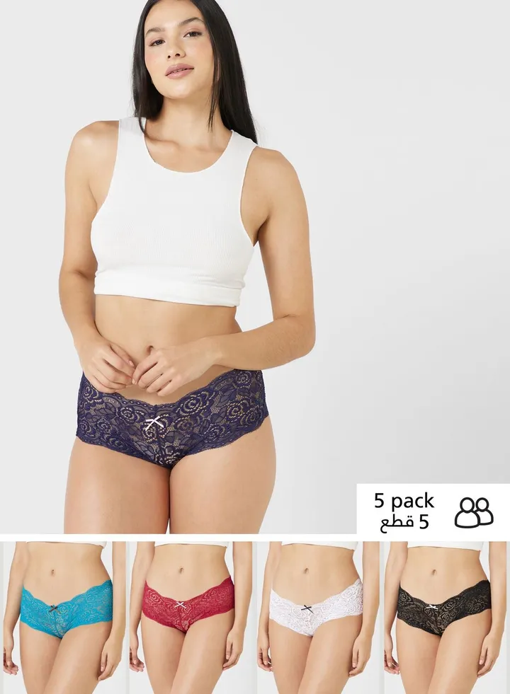 5 Pack Lace Boyshort Briefs