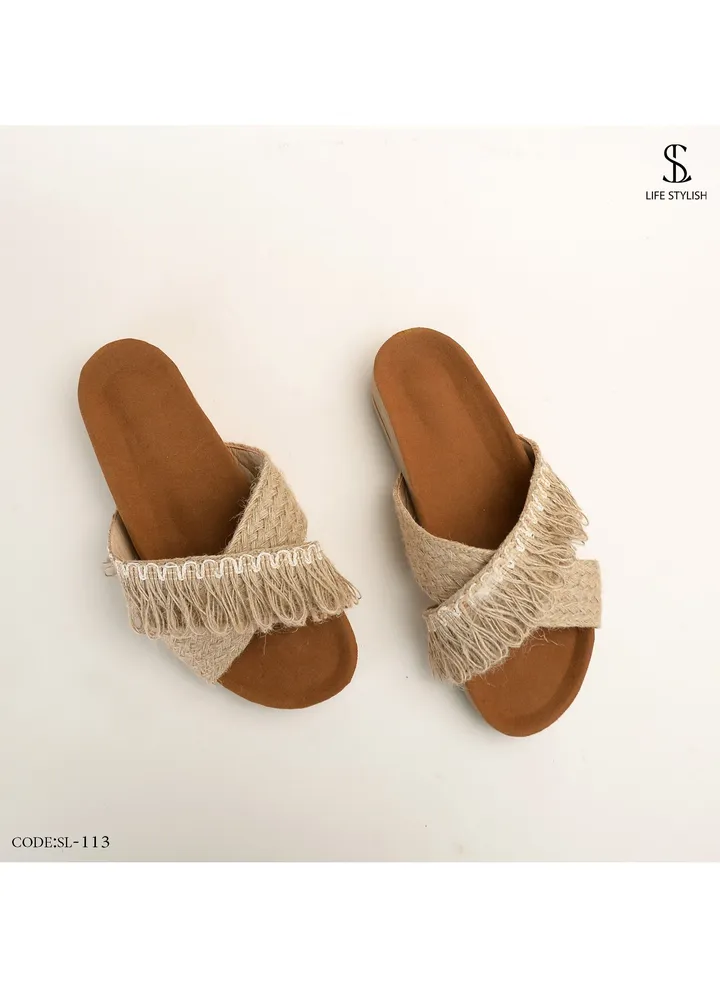 SL-113 Stylish Slipper In A Different Shape - Beige