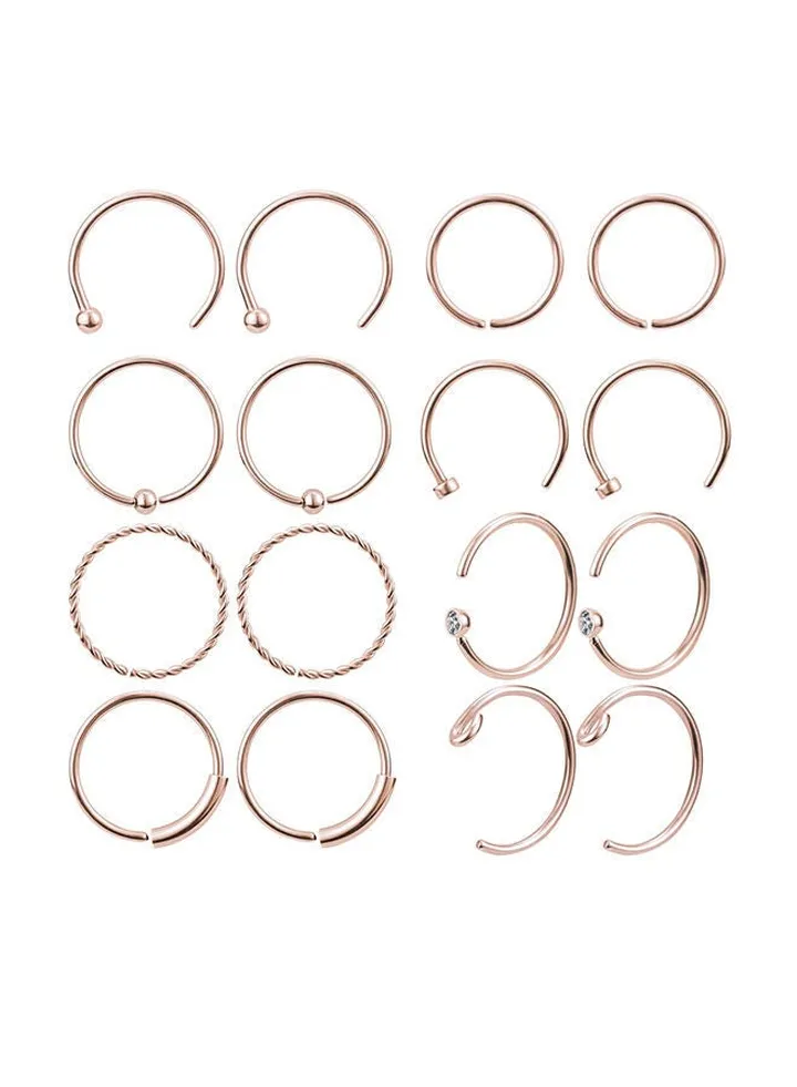 16-Piece Stainless Steel Surgical Septum Nose Ring