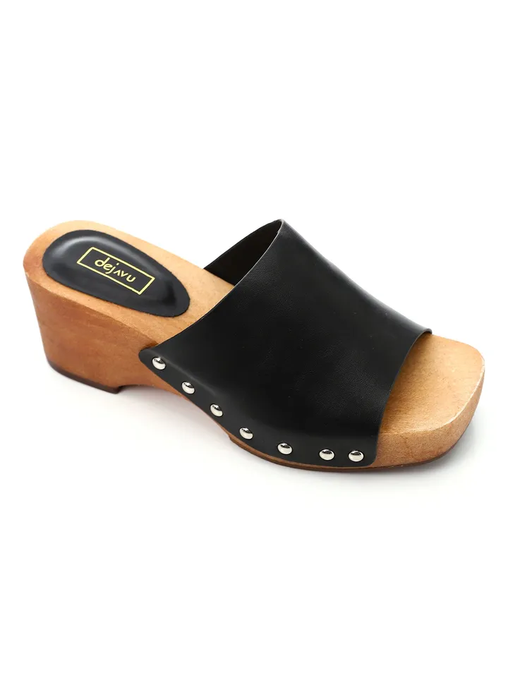 Slip On Hard Sole Chunky Black Slippers