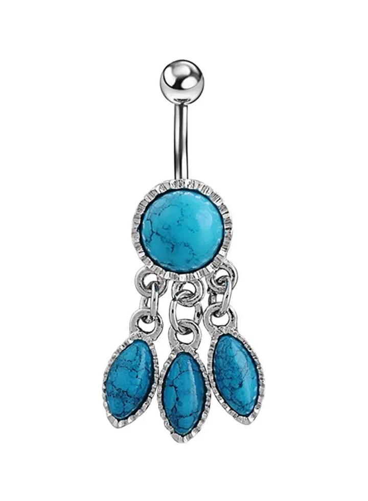 316L Surgical Steel Turquoise Studded Belly Ring