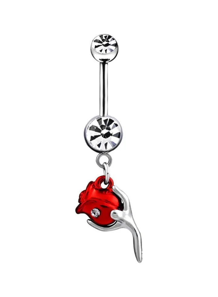 Stone Studded Rose Flower Designed Belly Ring