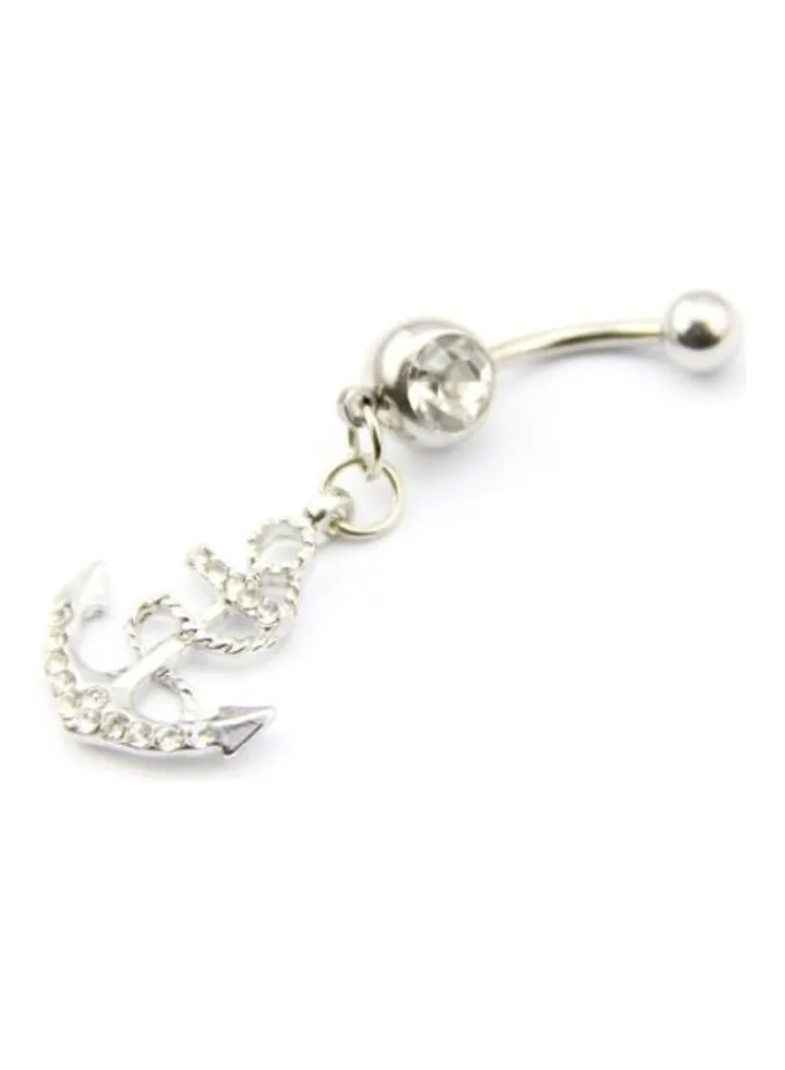 Stainless Steel Anchor Crystal Rhinestone Gem Navel Belly Ring