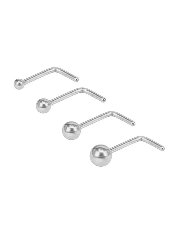 4-Piece L-Shaped Stainless Steel Nose Stud