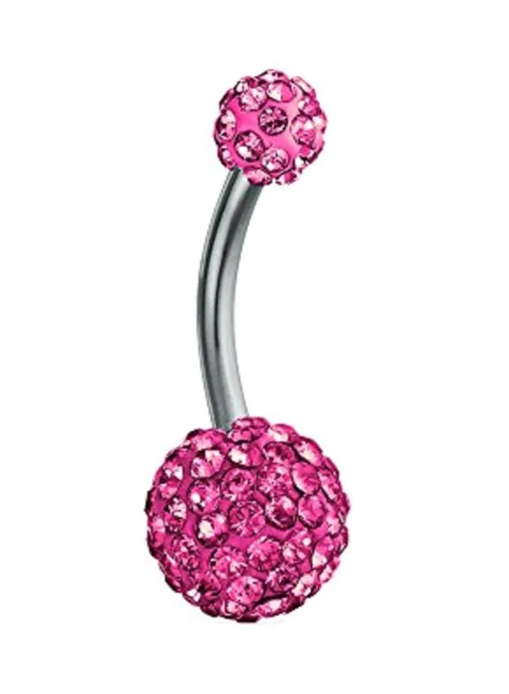 Crystal Stone Ball Bar Belly Ring