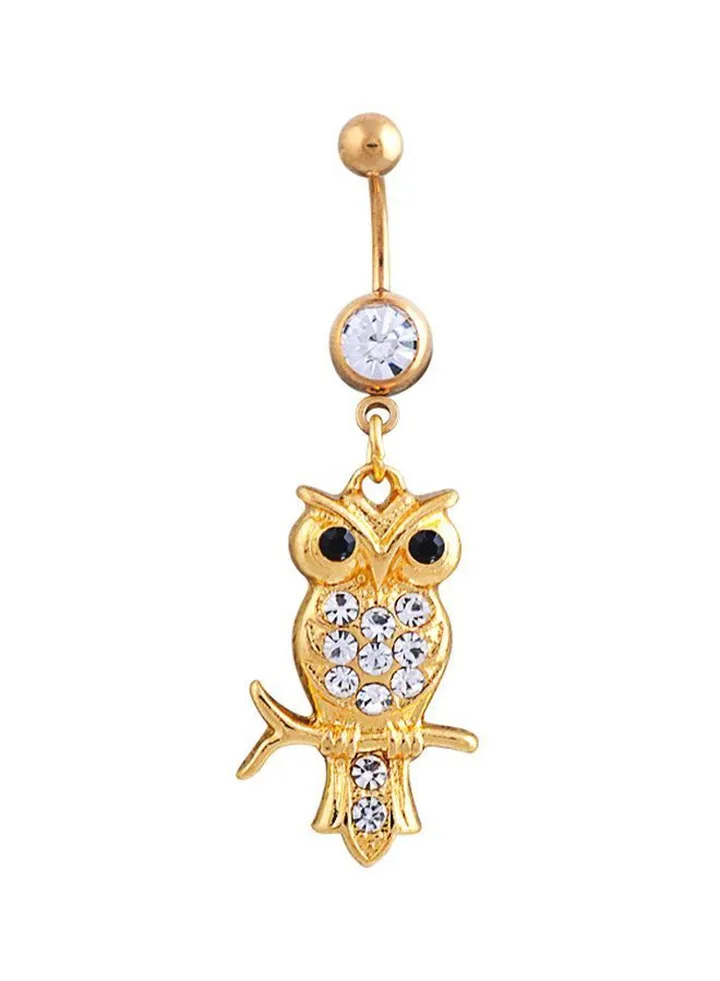 Stone Studded Owl Designed Dangle Belly Ring