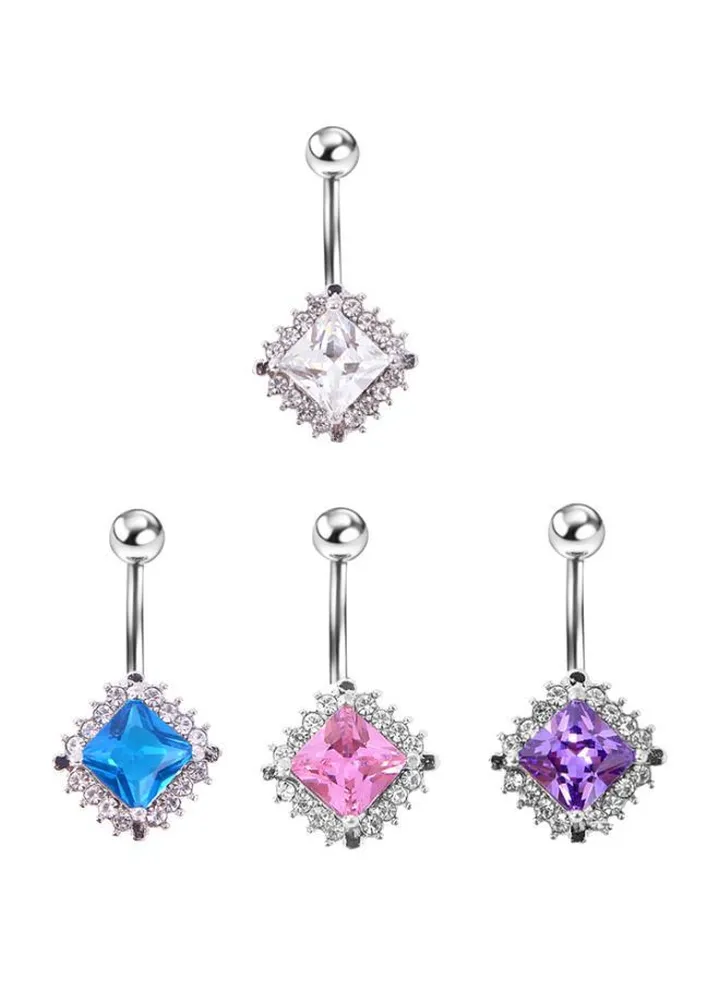 4-Piece Surgical Steel Stone Studded Belly Rings