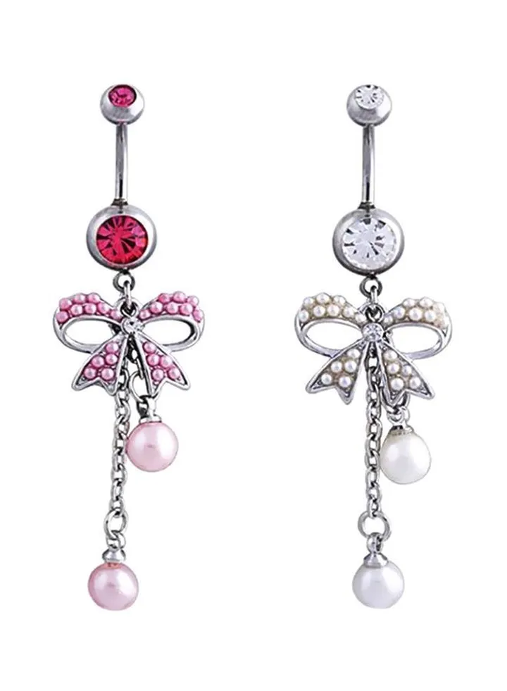 2-Piece Stone Studded Bow Designed Belly Rings