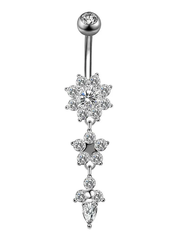 Crystal Flower Button Belly Ring