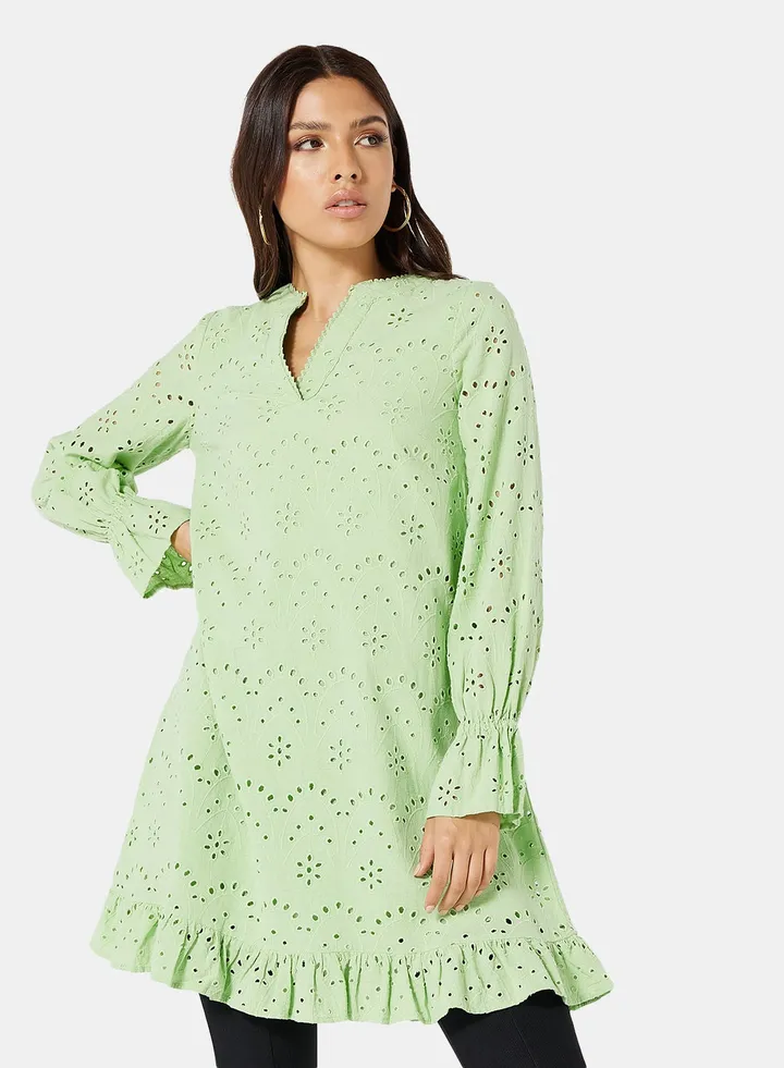 Schiffli Ruffle Tunic Top
