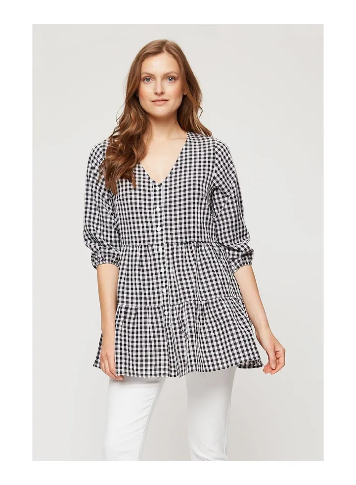 Black And White Gingham Tiered Tunic