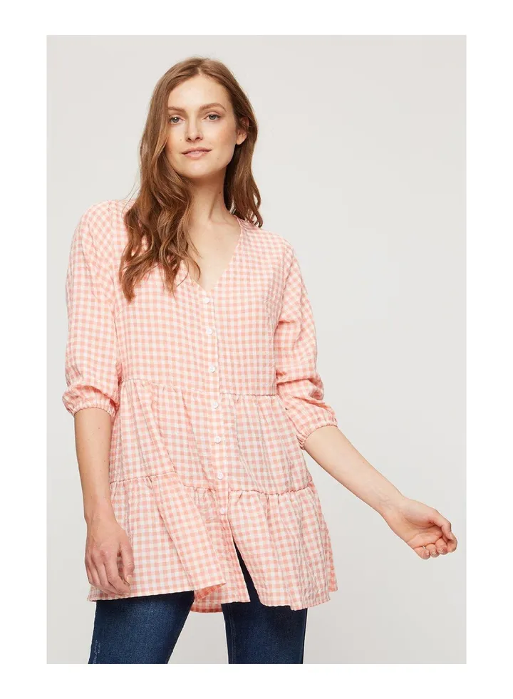 Pink Gingham Tiered Tunic