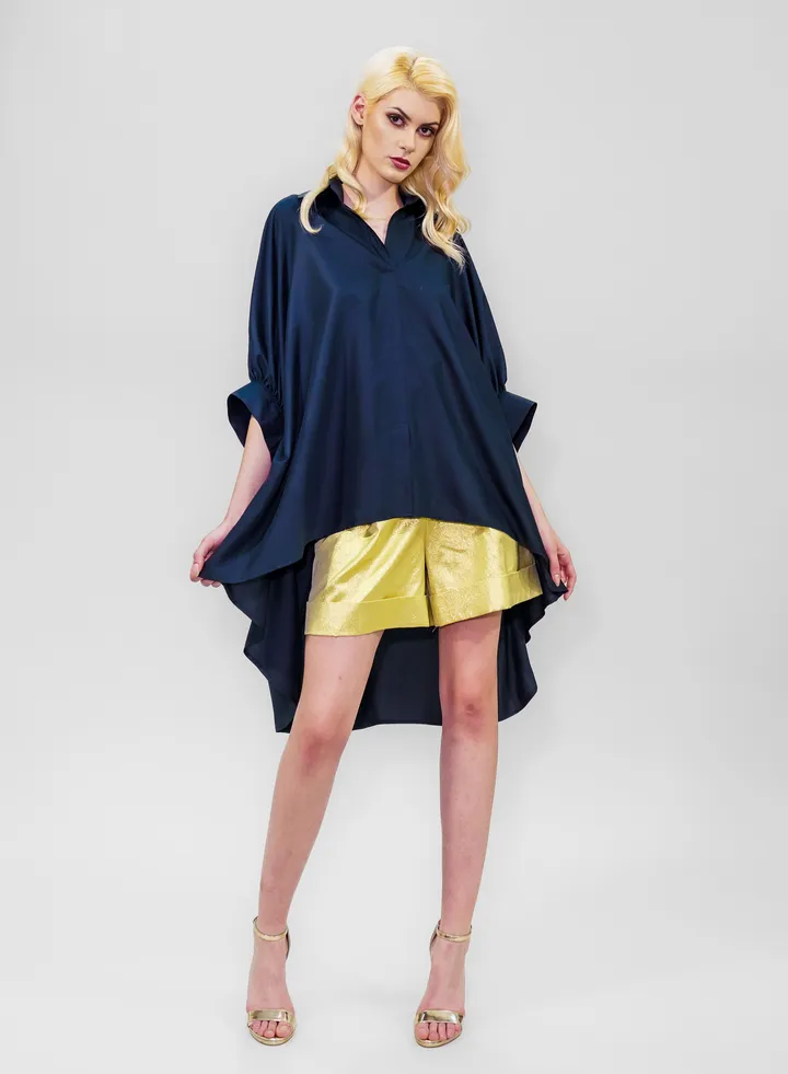 Black Poplin Tunic Butterfly Sleeve
