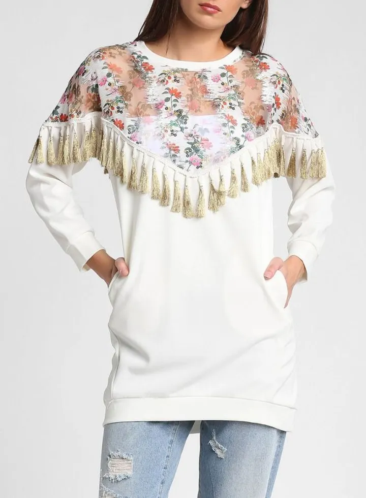 Floral Yoke Tunic White/Orange/Green