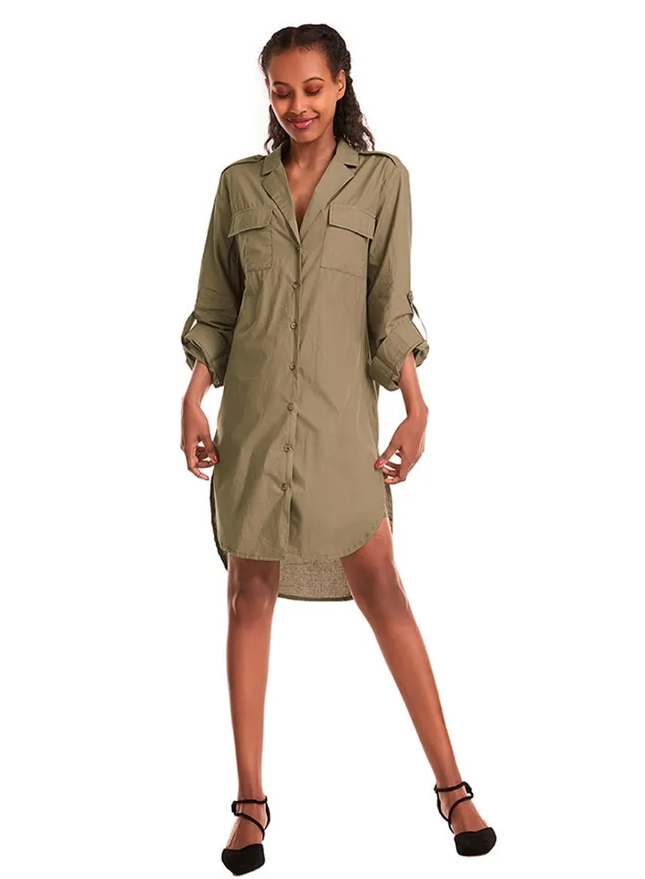 Loose Long Shirt Tunic Army Green