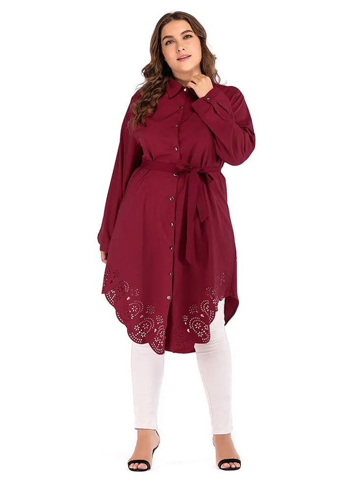 Button Closure Tunic Top Red