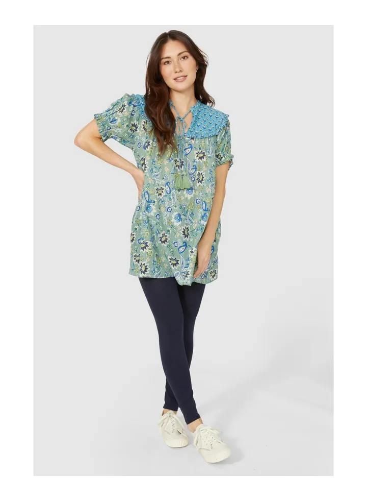 Frill Yoke Floral Paisley Print Tunic