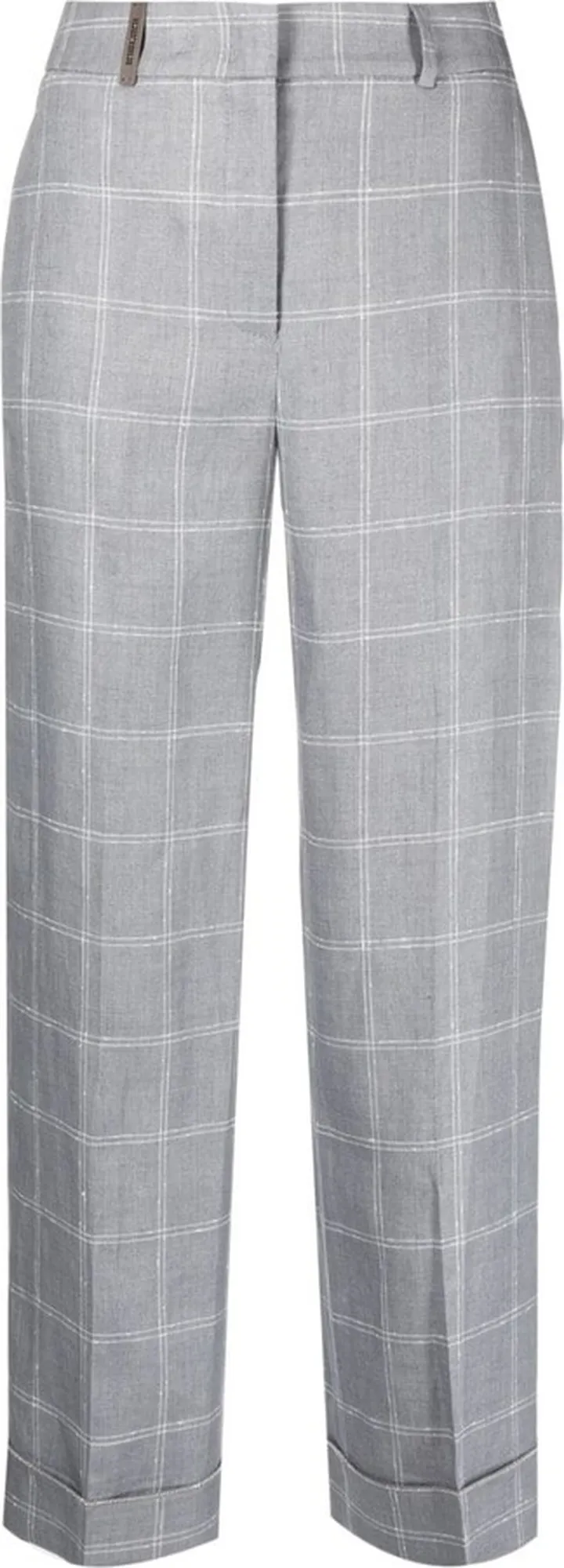 Windowpane-Print Linen Cropped Trousers
