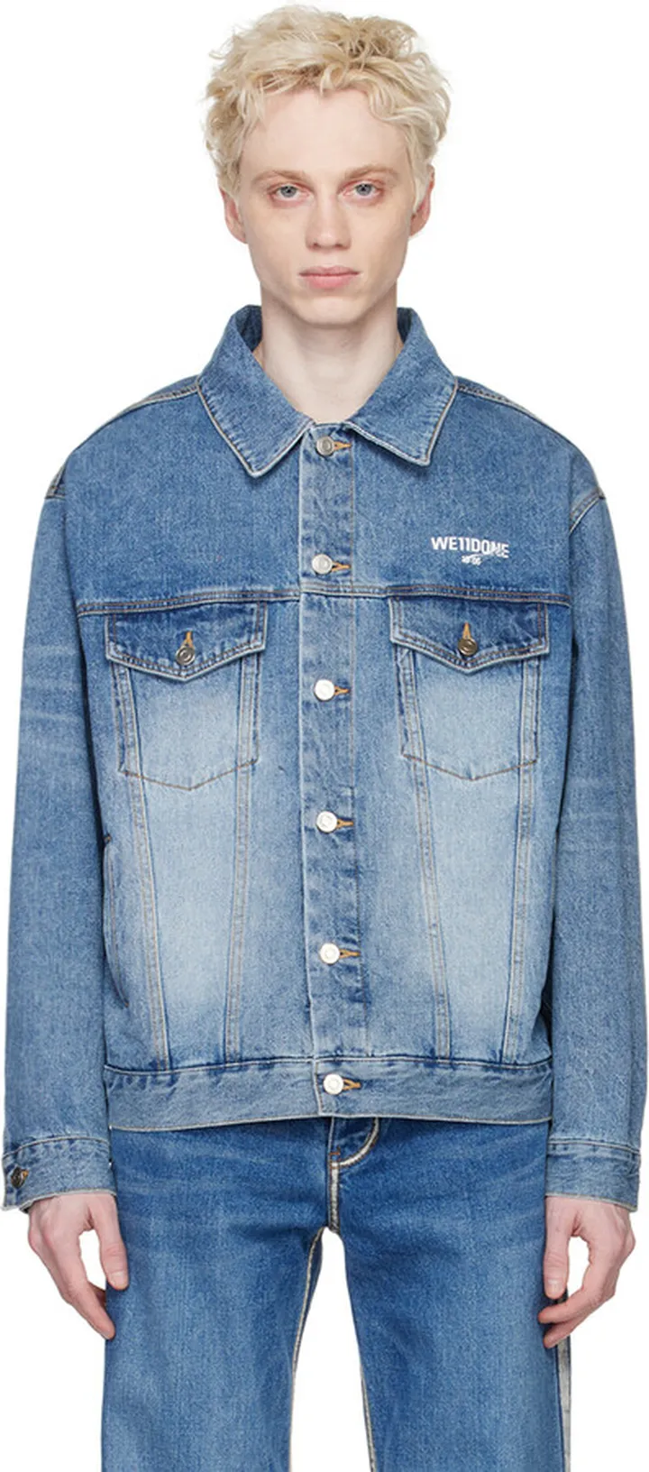 We11done Blue Printed Denim Jacket
