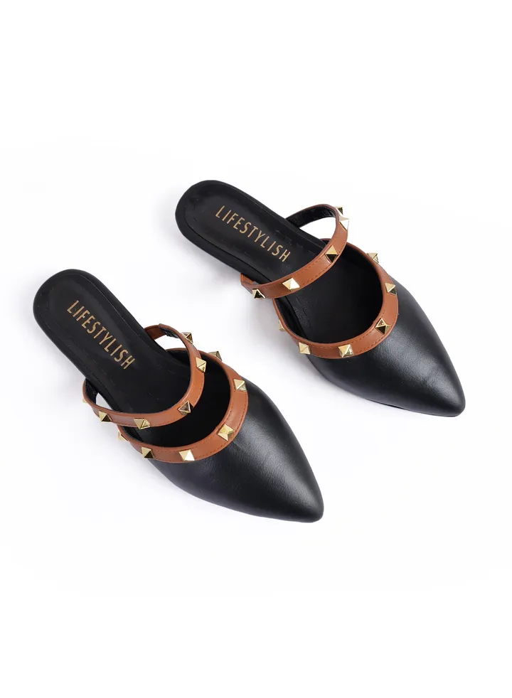 Leather Pointed Mules - Black