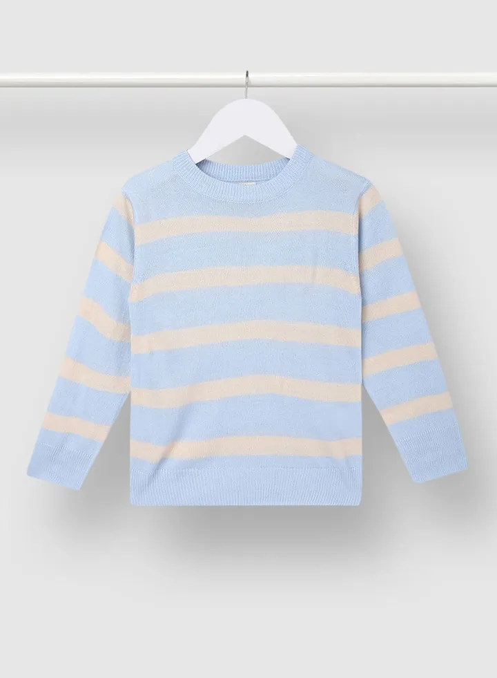 Boys Round Neck Long Sleeve Sweater Blue/White