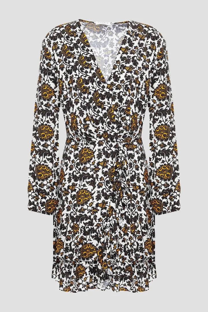 Dami wrap-effect tiered printed satin-jacquard mini dress