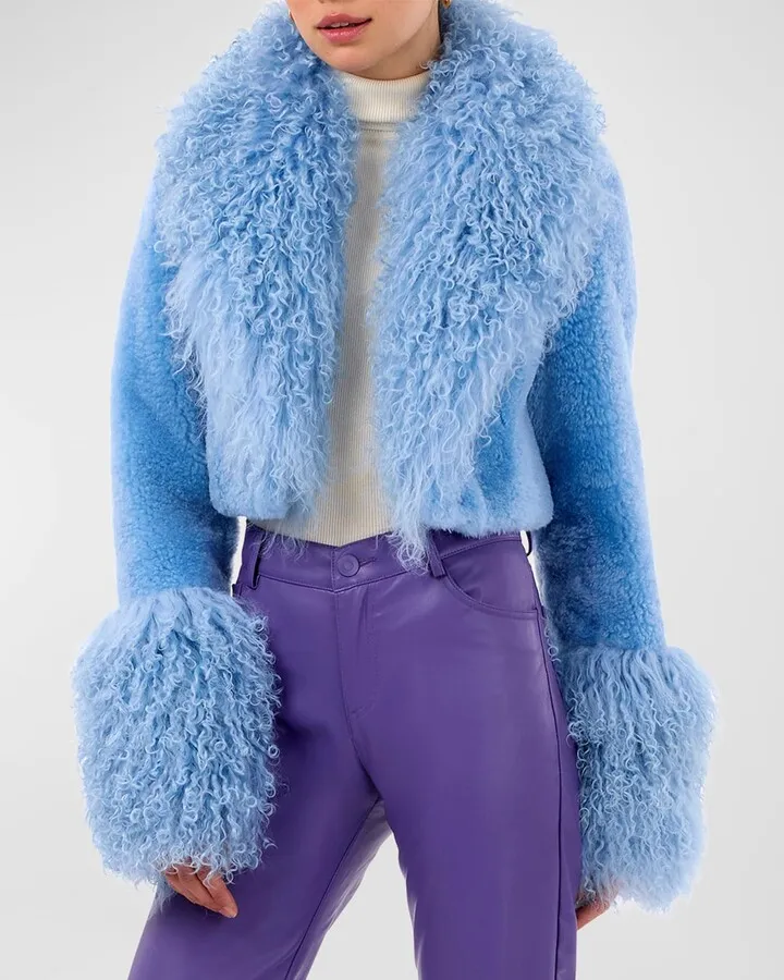 Lamb Shearling-Trimmed Goat Fur Bolero Jacket