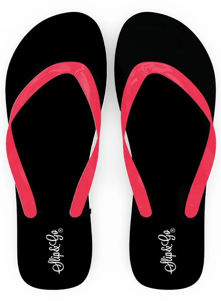 Plain Black Medical Slippers For Women With A red Strap
