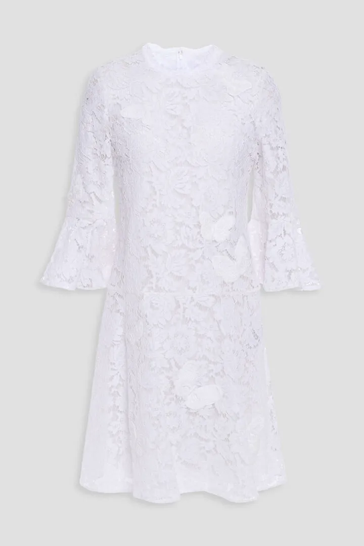 Appliquéd cotton-blend corded lace mini dress