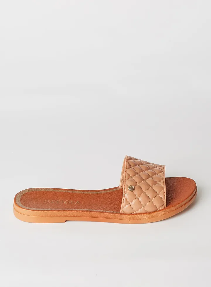 Quilted Strap Slides Beige