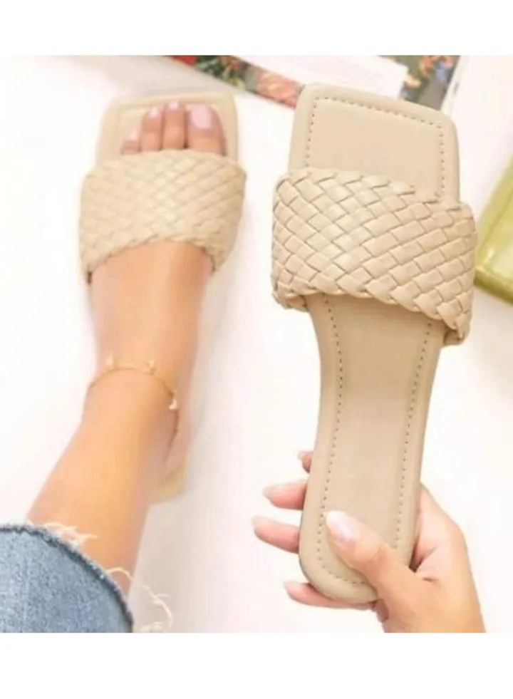 Stylish Braided Slippers - Beige