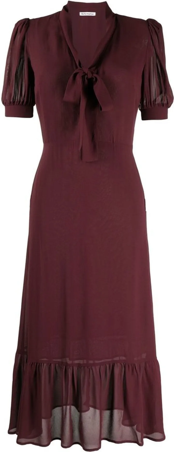 Reeds puff-sleeve midi dress