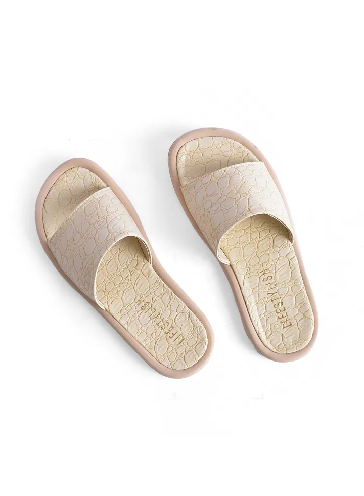 Slippers Flat Leather Crocodile SL-140 - Beige