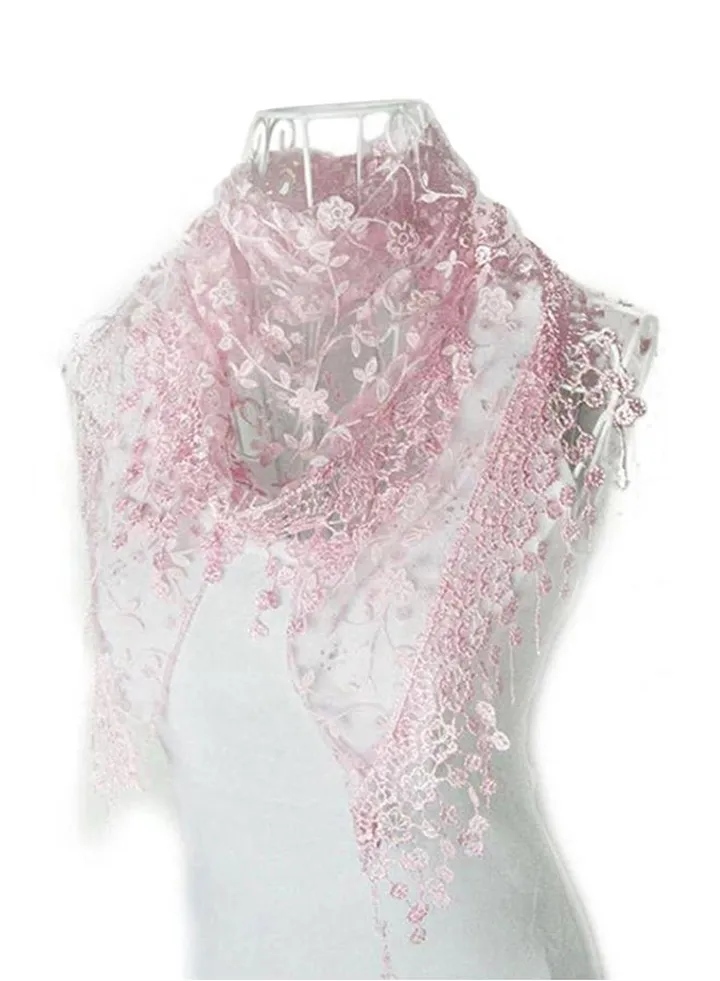 Lace Floral Knitted Scarf Pink