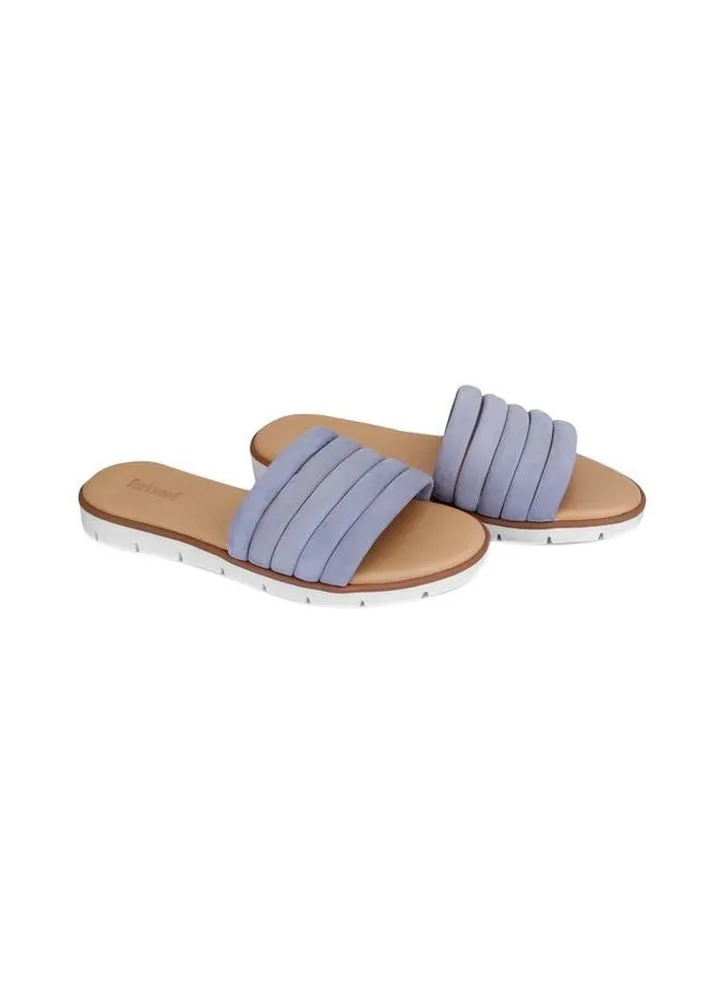 Leather Flat Slippers Steel Blue/Beige