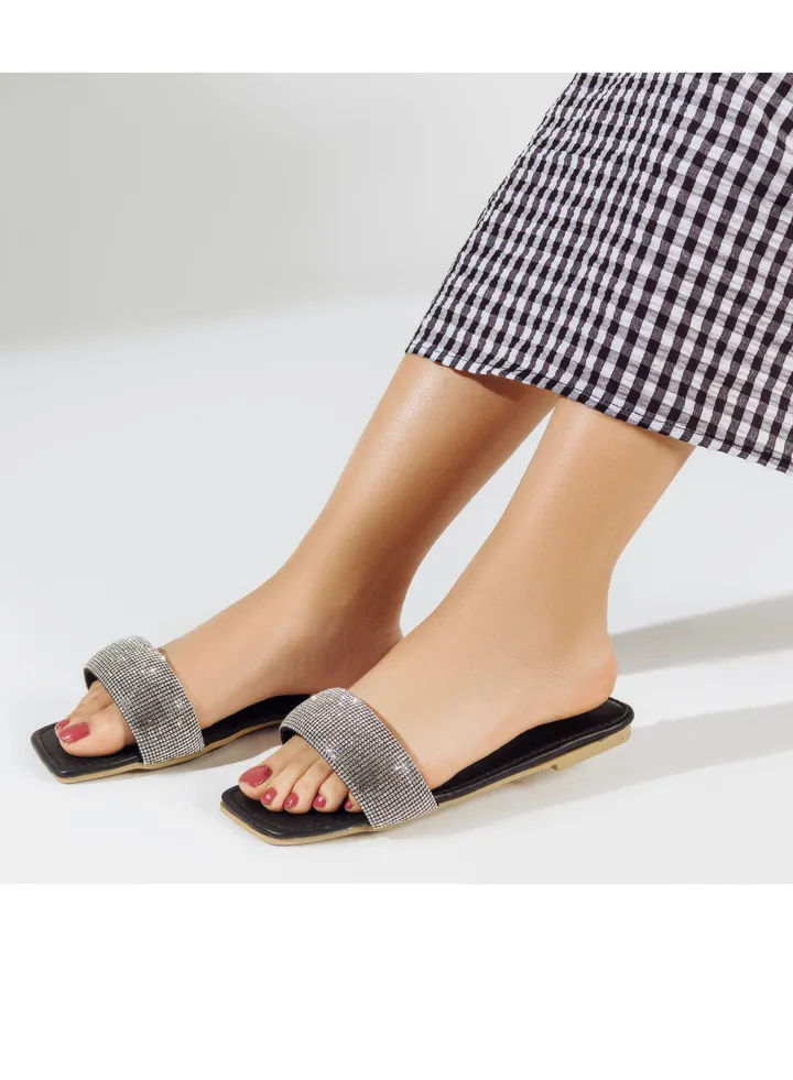 Slipper Flat Leather Diamond SL-132 - Black