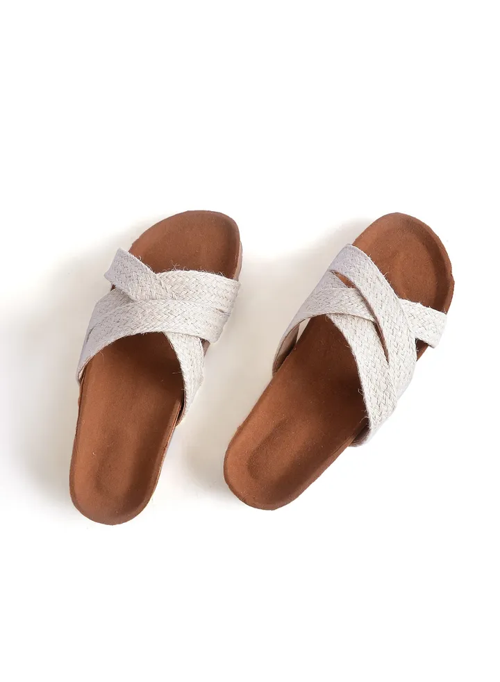 Slipper Flat Material Burlap SL-120 - White