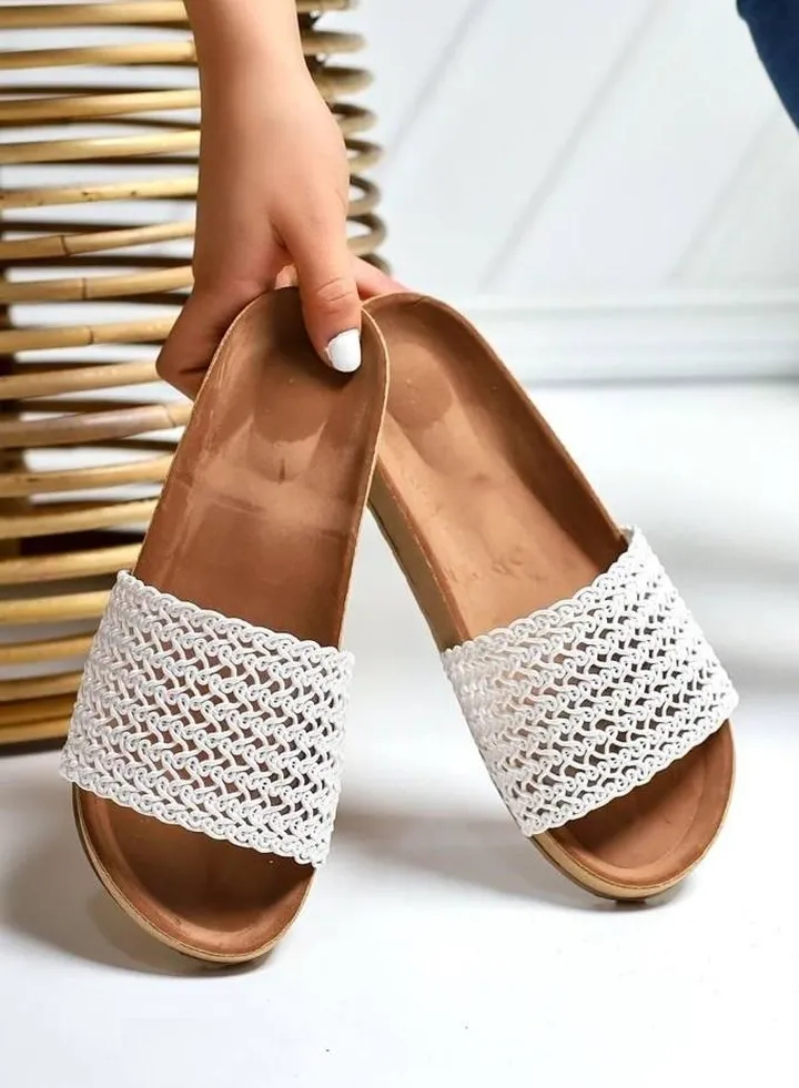 SL-102 Elegant leather laser slipper -White