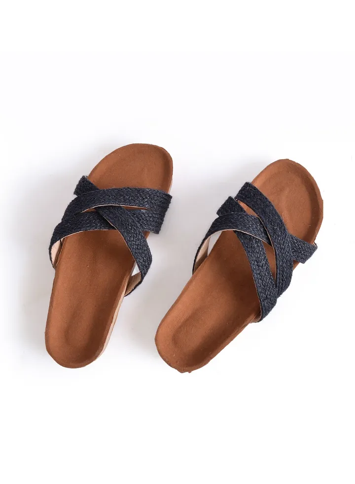 Slipper Flat Material Burlap SL-120 - Black