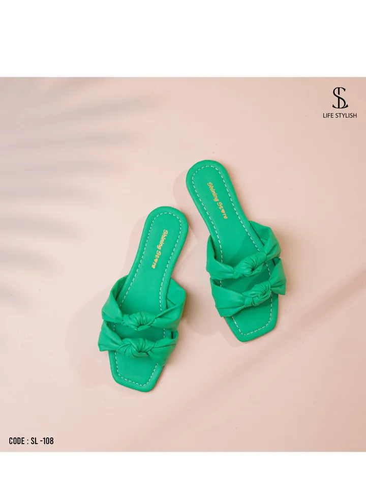 SL-108 Leather Slipper With Two Bond - Green